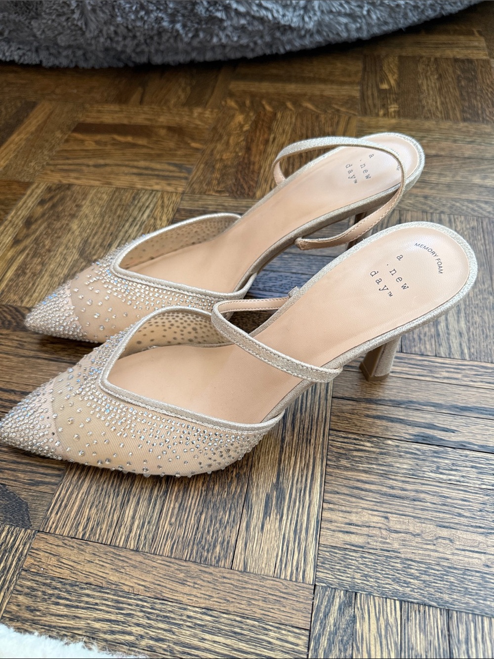 a new day Champagne Rhinestone Pointed-Toe Slingback Heels